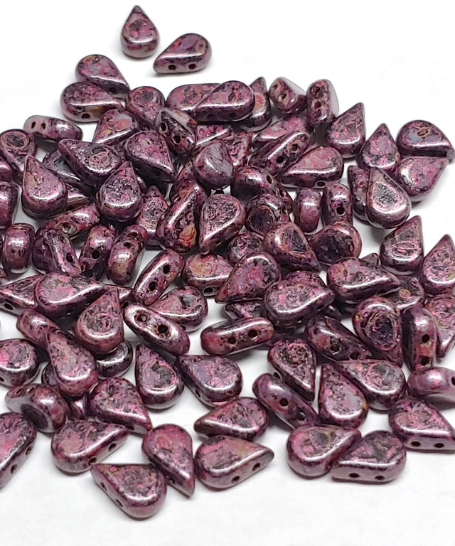 Amos® par Puca® Paris Metallic Matte Violet Spotted, 2-Hole Czech Glass 5x8mm, 23980-65327