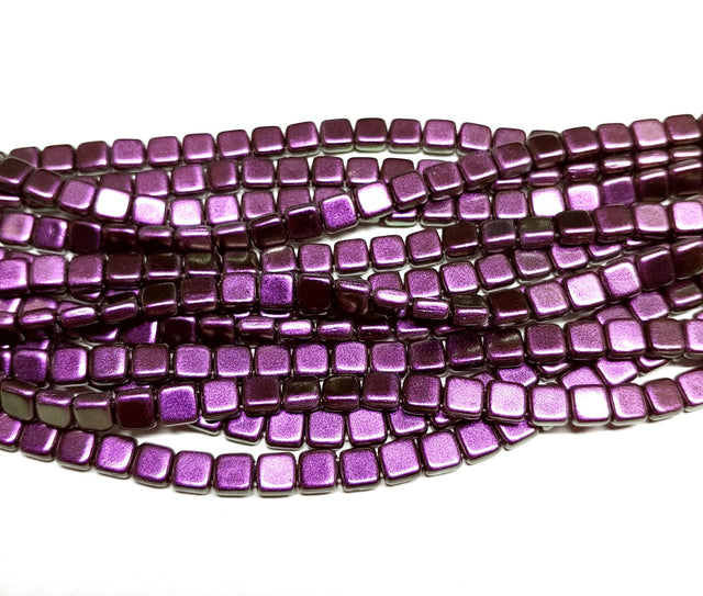 CzechMates Tile Beads, Polychrome Black Current 2 hole 6 mm, Qty 25 beads - 94101