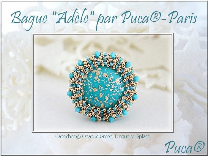 Cabochon Par Puca Paris, Opaque Mix Blue/Green Ceramic 18mm or 25mm Czech glass, Qty 1