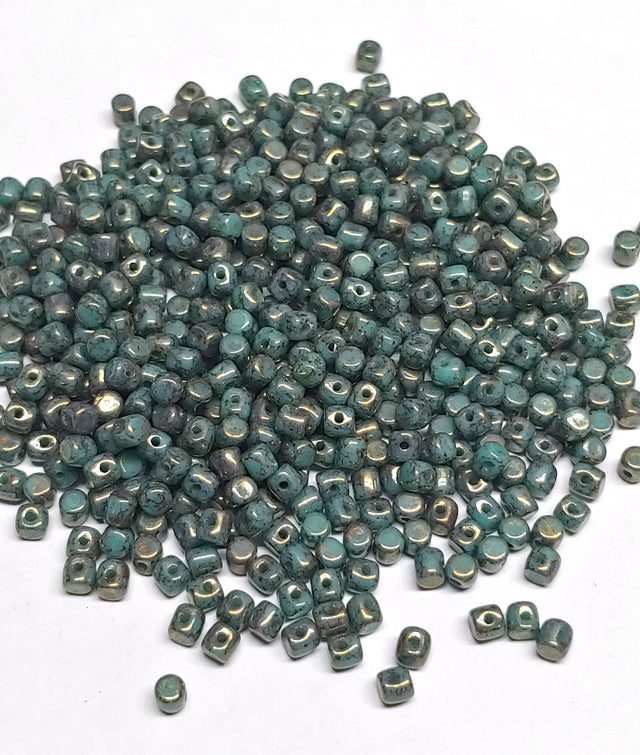 Minos Par Puca Opaque Green Turquoise Bronze, 2.5X3MM Czech glass