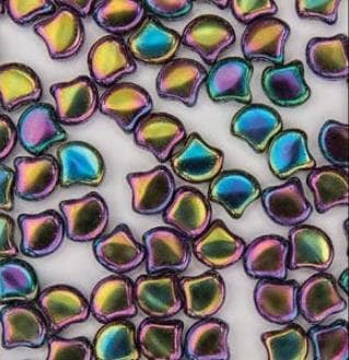 Ginko Bead Jet Red Iris, 2 hole Czech Glass beads, 23980-21495 Qty 35 beads