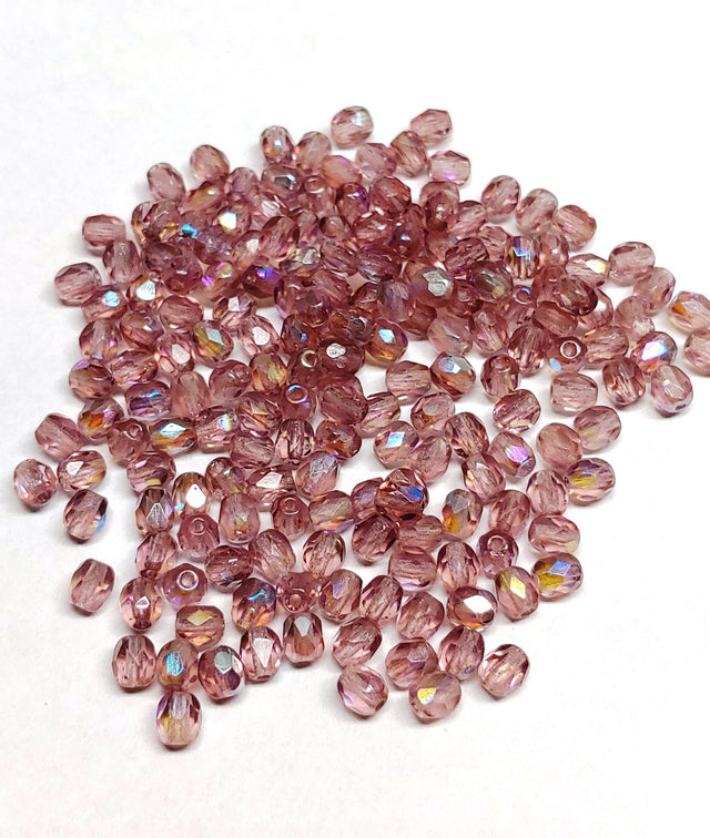 4mm Amethyst AB Fire Polish, Czech glass faceted round, 2004 AB - 100 beads