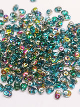 SuperDuo Aqua Vitrail, Czech Glass 2-hole bead, 2.5x5mm 28101, 10 grams