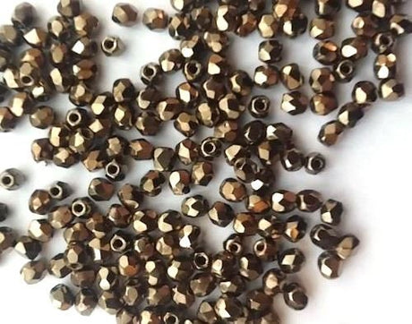3mm Fire Polish Light Bronze, Czech glass faceted bead, 90215