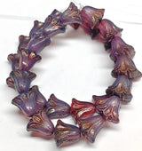 Lily Bead 9x10mm, Purple Opaline w/Dark Bronze Wash, 10 Beads