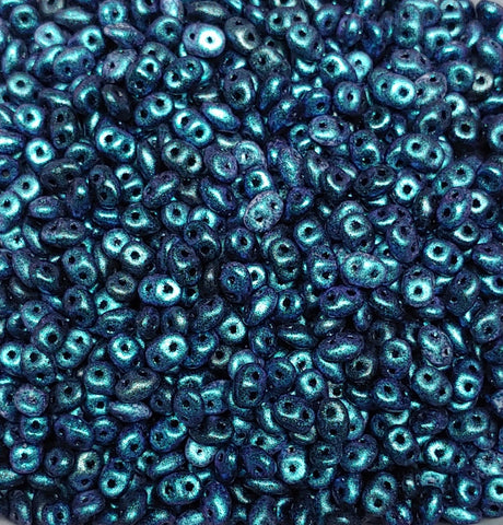SuperDuo Polychrome Dark Capri Blue, 2 hole bead 2.5x5mm Czech Glass Beads, 94109 10 grams