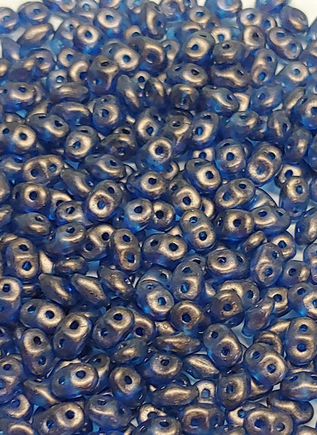 SuperDuo Halo Cerulean Blue, 2-Hole 2.5x5mm Czech Glass Beads, 11 grams