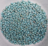 MiniDuo Blue Turquoise-Silver Picasso, 2-Hole 2x4MM Czech Glass, TE6303-10 Grams