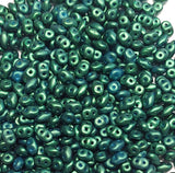 Superduo Gold Shine Dark Green, 2-hole Czech Glass 2.5mm x 5mm, 02010-24105