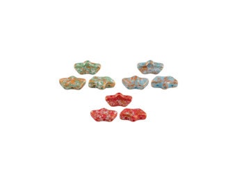 Delos Par Puca ®-Paris® Opaque Tweedy, Aqua, Coral Red or Green Turquoise, 3-Hole Czech Glass 6 x 11mm, 25 Beads
