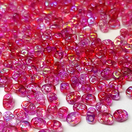 MiniDuo Summer Rainbow Pink, 2-Hole 2x4MM Czech Glass, 00030-48120-8 Grams