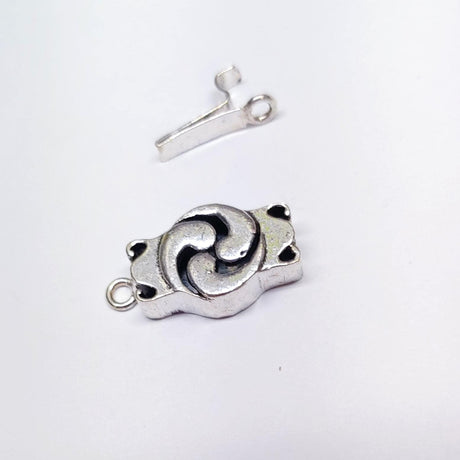 Swirl Box Clasp, 1 Strand Silver Plate, 28MM With Strand rings, 12MM Wide 6MM Thick, Qty 1