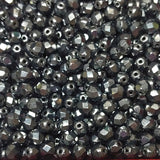6mm Fire Polish Jet Hematite, Czech glass faceted round bead, 23980-14400-25 beads