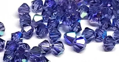 Preciosa 4mm Tanzanite AB, Crystal Bicone - 36 pieces