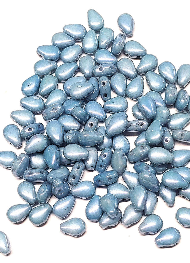 Round DropDuo Baby Blue Luster, 2-Hole Czech Glass 5x7MM, 14464-50 Beads