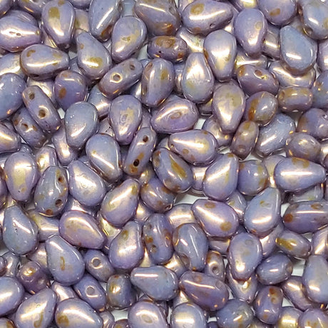 Round DropDuo Chalk White, 2-Hole Czech Glass 5x7MM, 65426-50 Beads