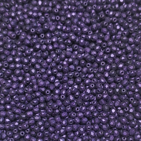 3mm Fire Polish Jet Suede Purple, Czech glass faceted round, 23980-84100-79202