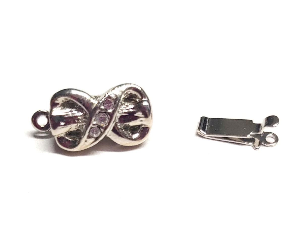 Clasp 1-Strand, Bow w/Crystal Silver Plated Clasp, 17 x 8 MM Quantity 1