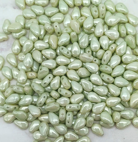 Round DropDuo Mint Luster, 2-Hole Czech Glass 5x7MM, 14457-50 Beads