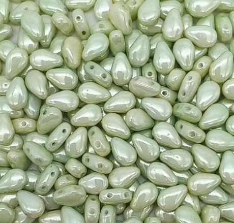 Round DropDuo Mint Luster, 2-Hole Czech Glass 5x7MM, 14457-50 Beads