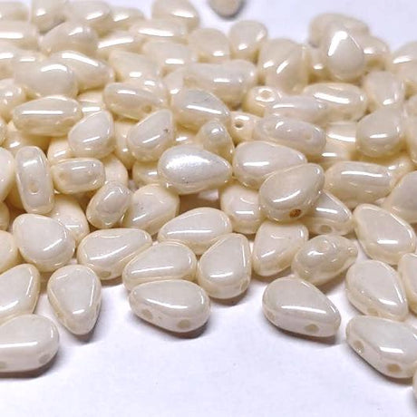 Round DropDuo Cream Luster, 2-Hole Czech Glass 5x7MM, 14401-50 Beads