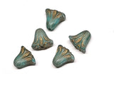 Lily Bead 9x10mm, Aque Blue Transparent w/White Core, Matte Gold Wash - 10 Beads