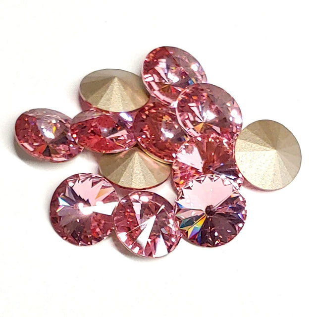 Preciosa 12mm or 14mm Maxima Light Rose Rivoli, Foiled Back-1