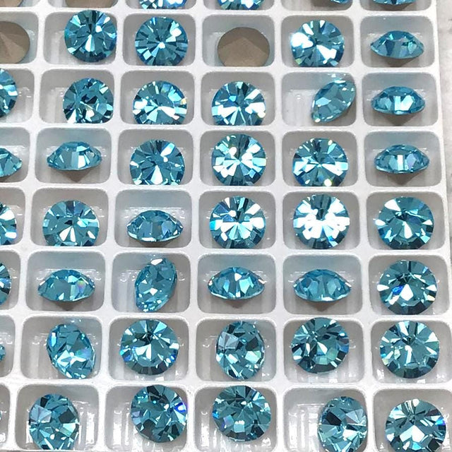 Preciosa SS39 Auqa Bohemica, Maxima Chaton, 8mm, Round Chaton, Foiled Back