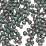 4mm Fire Polish Green Turquoise Bronze Czech Glass Faceted Round Beads