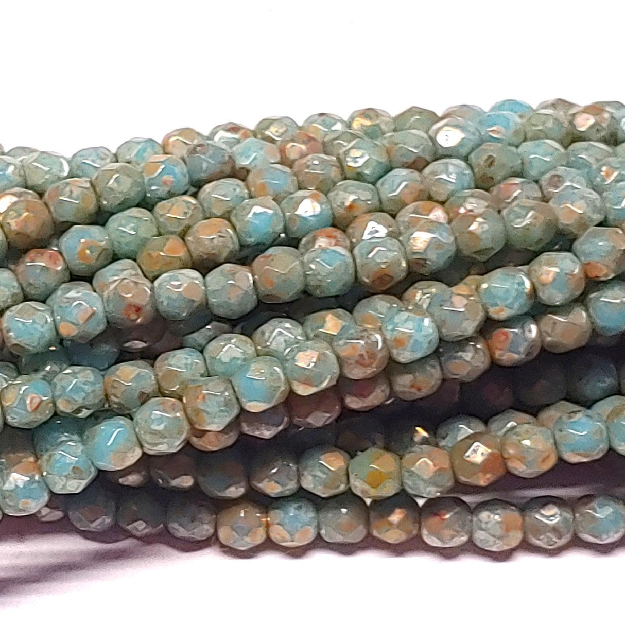 3mm Fire Polish Turquoise Blue Picasso Czech Faceted Glass Beads-50 beads