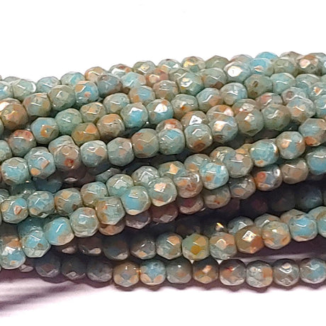 3mm Fire Polish Turquoise Blue Picasso Czech Faceted Glass Beads-50 beads