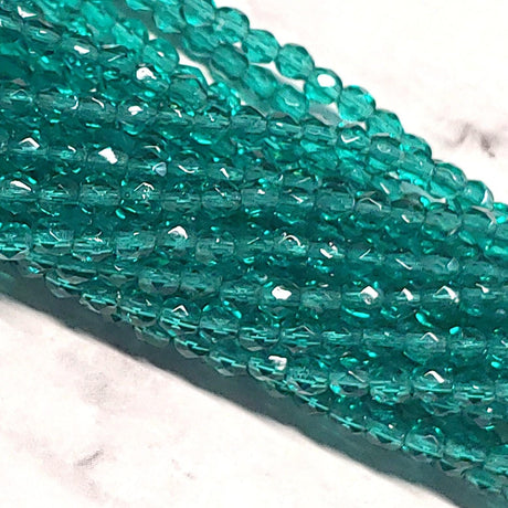 3mm Fire Polish Teal Czech glass faceted round-50 Beads