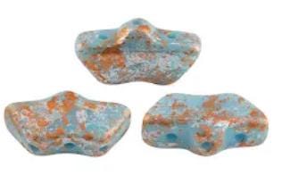 Delos Par Puca ®-Paris® Opaque Tweedy, Aqua, Coral Red or Green Turquoise, 3-Hole Czech Glass 6 x 11mm, 25 Beads