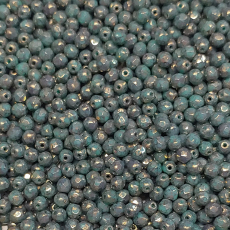 4mm Fire Polish Green Turquoise Bronze Czech Glass Faceted Round Beads
