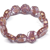 12mm Purple and White Stripe in Crystal Transparent with Bronze Finish, Hibiscus Flower, Czech Glass 12 beads