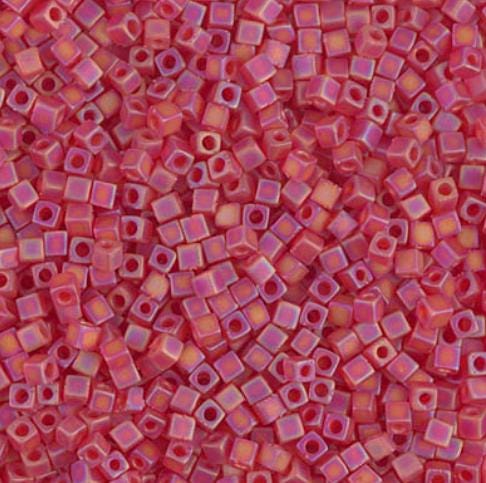 1.8mm Miyuki Cube Matte Transparent Red Orange AB, 10 Grams