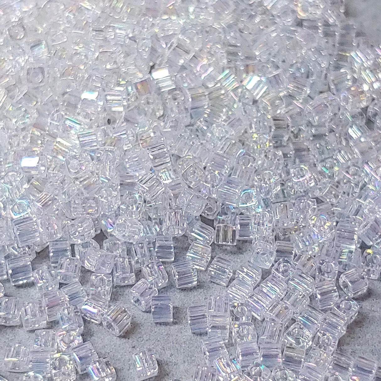 1.8mm Miyuki Cube Crystal AB SB18-250, 10 Grams