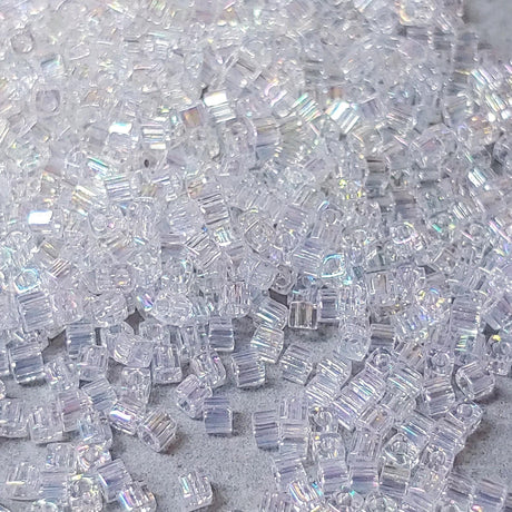 1.8mm Miyuki Cube Crystal AB SB18-250, 10 Grams