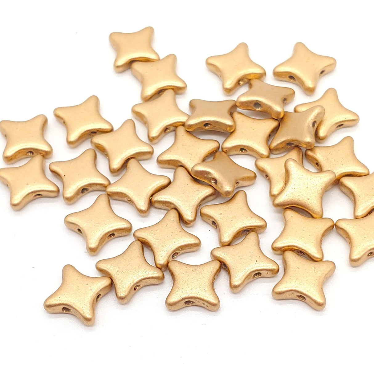 Star Beads Light Gold Matt, 2 Hole Czech Glass 10x10mm, 30 Beads