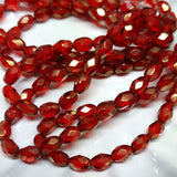 7x5mm Ruby Red w/Gold Luster Finish Faceted Oval Czech Glass Beads, 20 beads