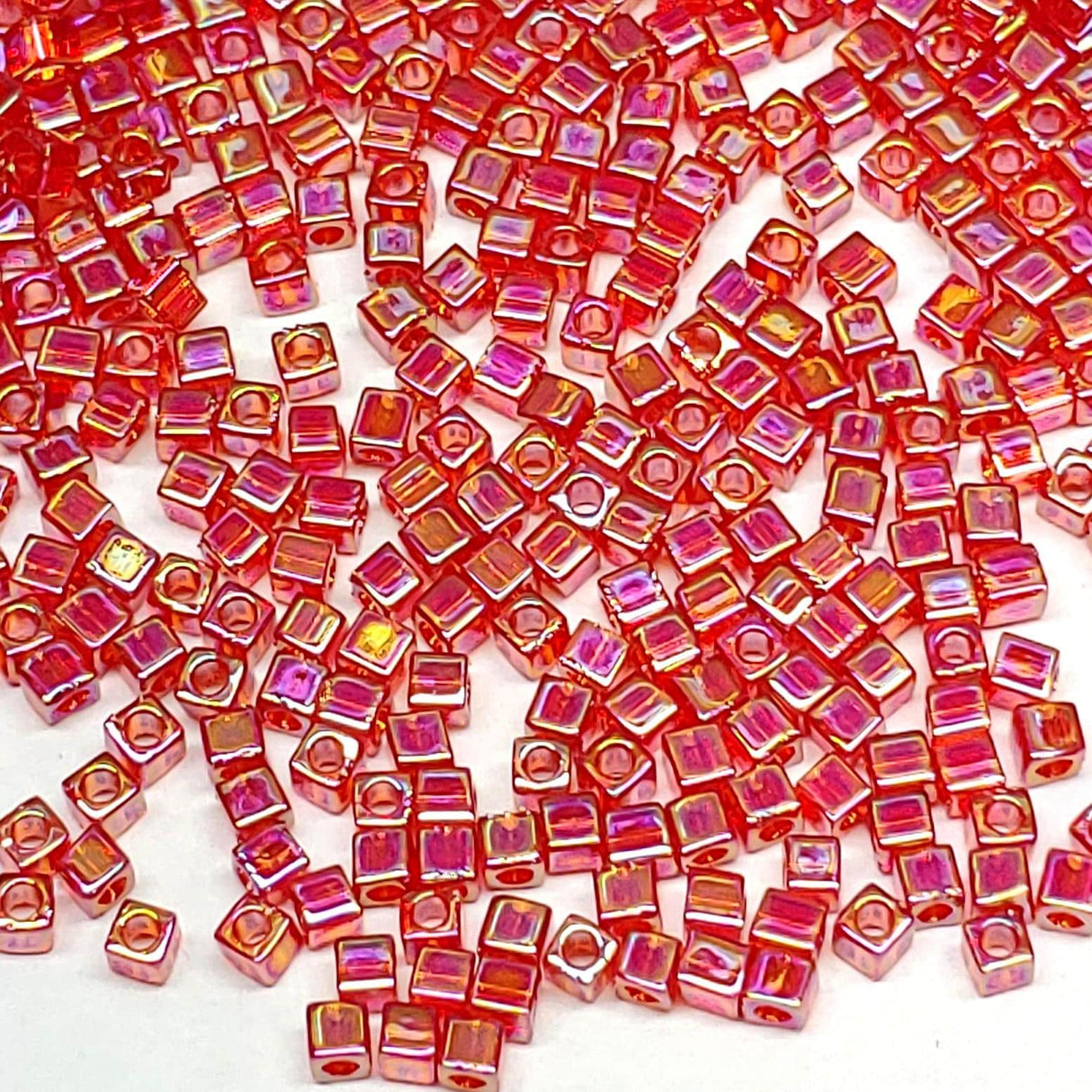 1.8mm Miyuki Cube Transparent Red AB SB18-254, 10 Grams