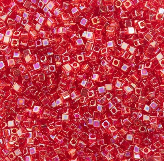 1.8mm Miyuki Cube Transparent Red AB SB18-254, 10 Grams