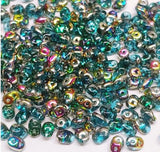 SuperDuo Aqua Vitrail, Czech Glass 2-hole bead, 2.5x5mm 28101, 10 grams