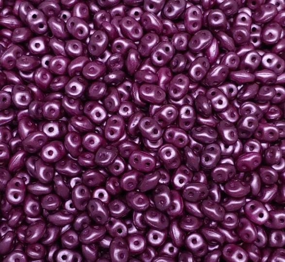 SuperDuo Pastel Bordeaux, Czech Glass 2-hole bead 2.5mm x 5mm-25032, 10 grams