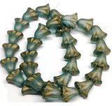 Lily Bead 9x10mm, Aqua Blue Transparent Matte w/Gold Wash, 10 Beads