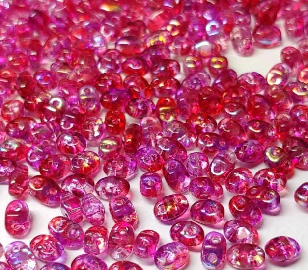 MiniDuo Summer Rainbow Pink, 2-Hole 2x4MM Czech Glass, 00030-48120-8 Grams