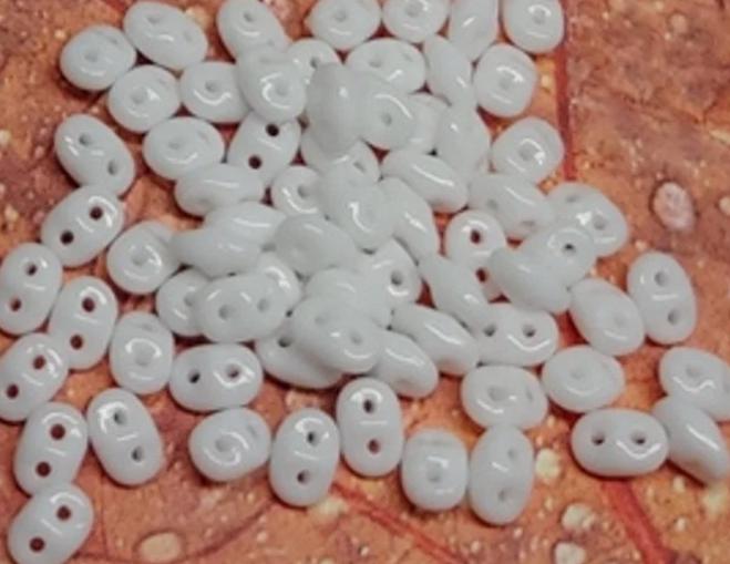 SuperDuo Chalk White, 2 hole bead 2.5x5mm Czech Glass Beads, 10 grams