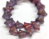 Lily Bead 9x10mm, Purple Opaline w/Dark Bronze Wash, 10 Beads