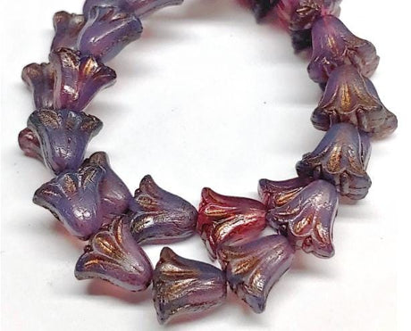 Lily Bead 9x10mm, Purple Opaline w/Dark Bronze Wash, 10 Beads
