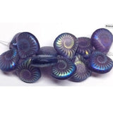 Briolette Tanzanite Purple Transparent Matte w/Aurora Borealis Finish and Laser Etched Spiral Design, 12x11MM - 12 Beads